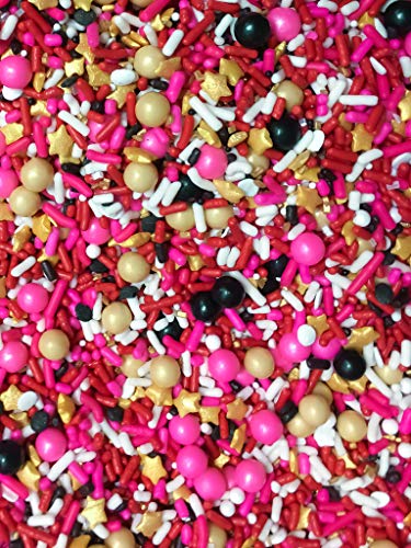 Diva Glam Hollywood Glamour Movie Film Star Red Carpet Edible Decoration Glitter Sprinkles & Confetti Cake Cookie Cupcake IceCream Donut Decoration Quins - 4oz (Red / Pink Glamor)