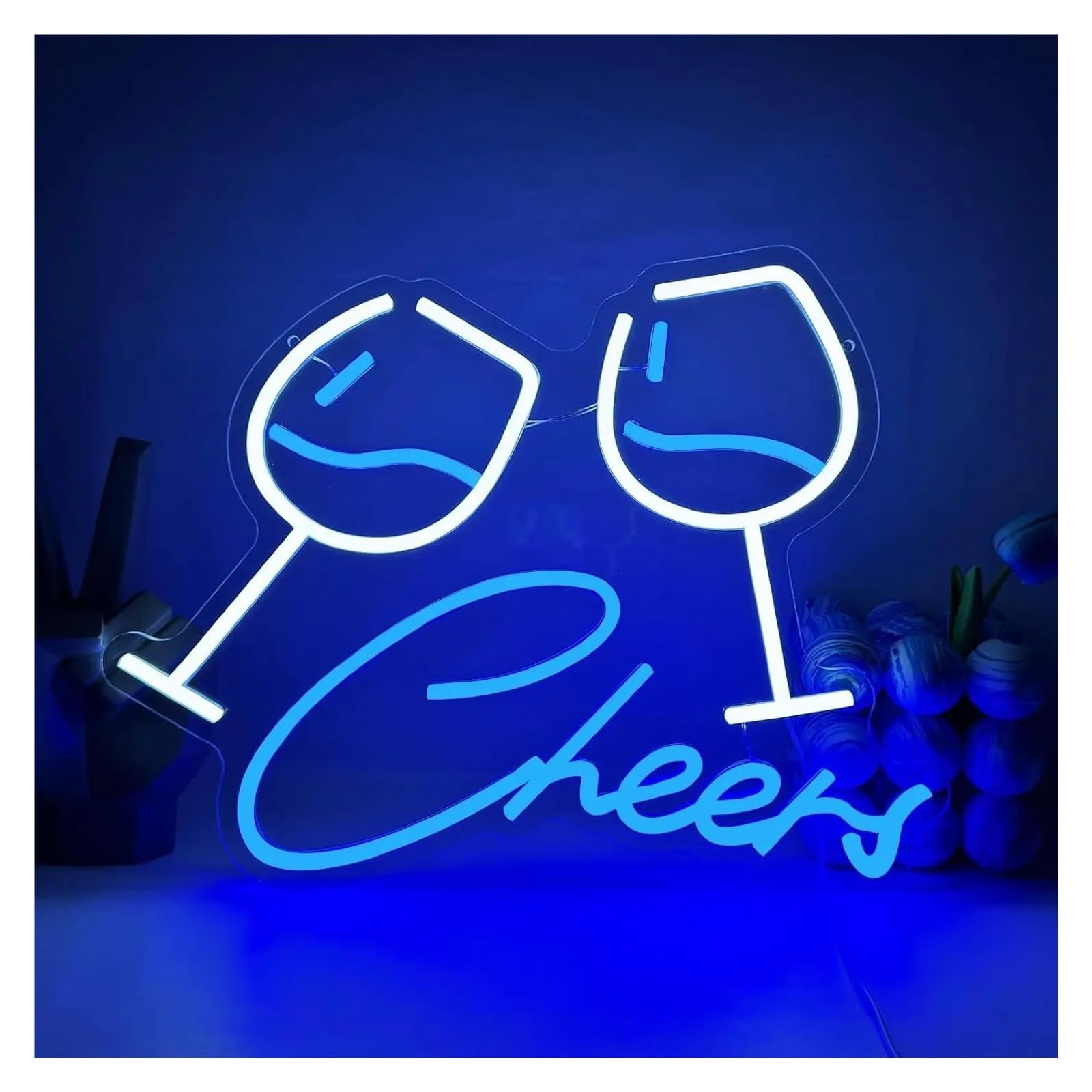 LEMST Sign Lamp Wine Glass Neon Signs USB Powered, Cheers Neon Lights Suitable for Party Wall Decor Glow Sign 28.8cmx38cm(Blue)