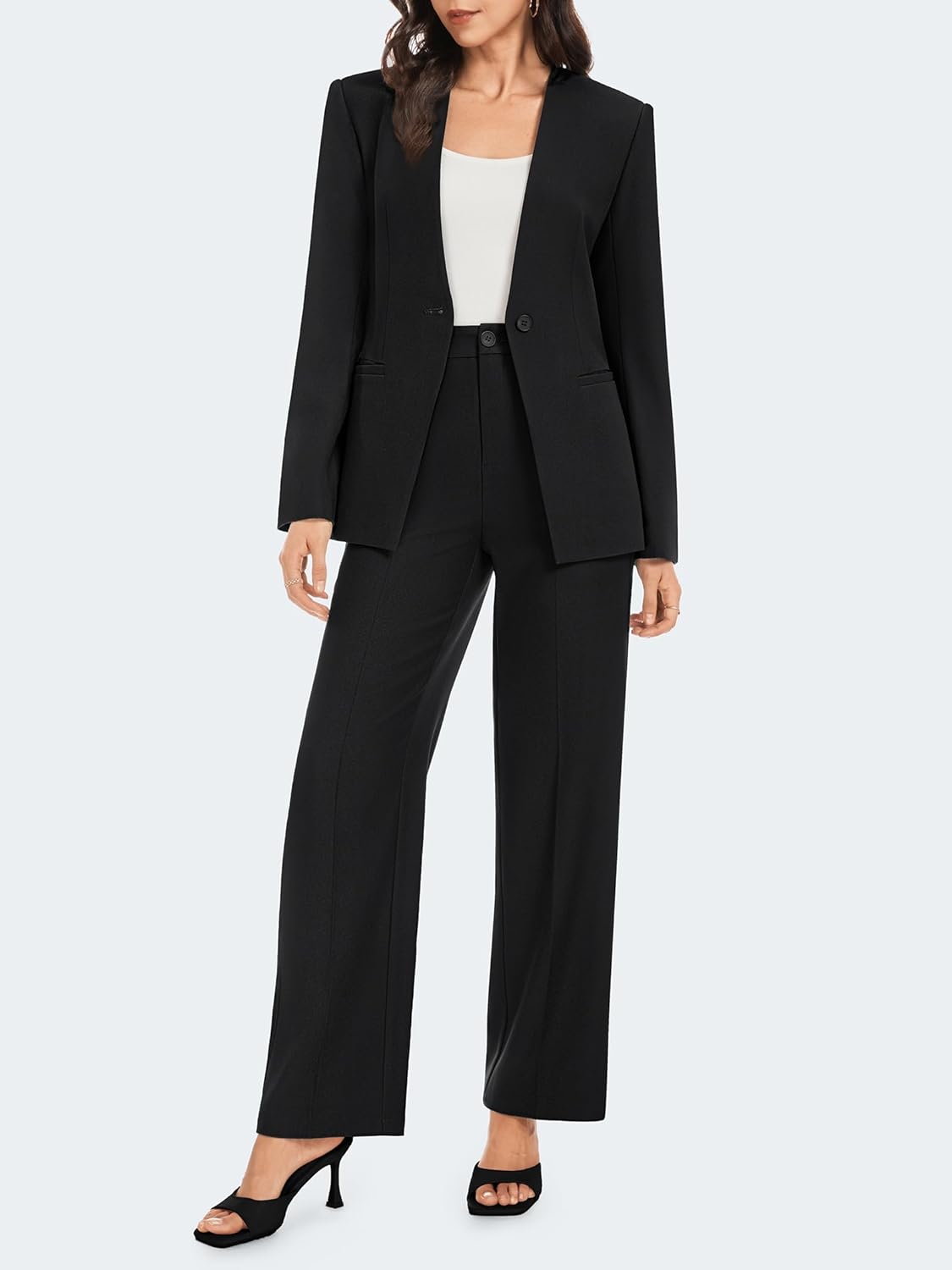 Casly Lamiit Womens 2 Piece Blazer Set Business Casual Outfits Trendy Dressy Matching Wide Leg Pant Suit Fall Winter Office Work Clothes Black L - Image 2