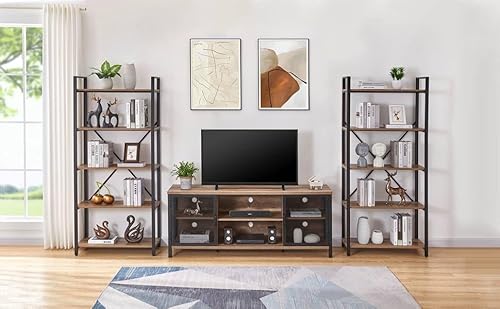 FATORRI Industrial Entertainment Center for TVs up to 65 Inch, Rustic Wood TV Stand, Large TV Console and TV Cabinet for Living Room (60 Inch Wide, Rustic Oak) - Image 8