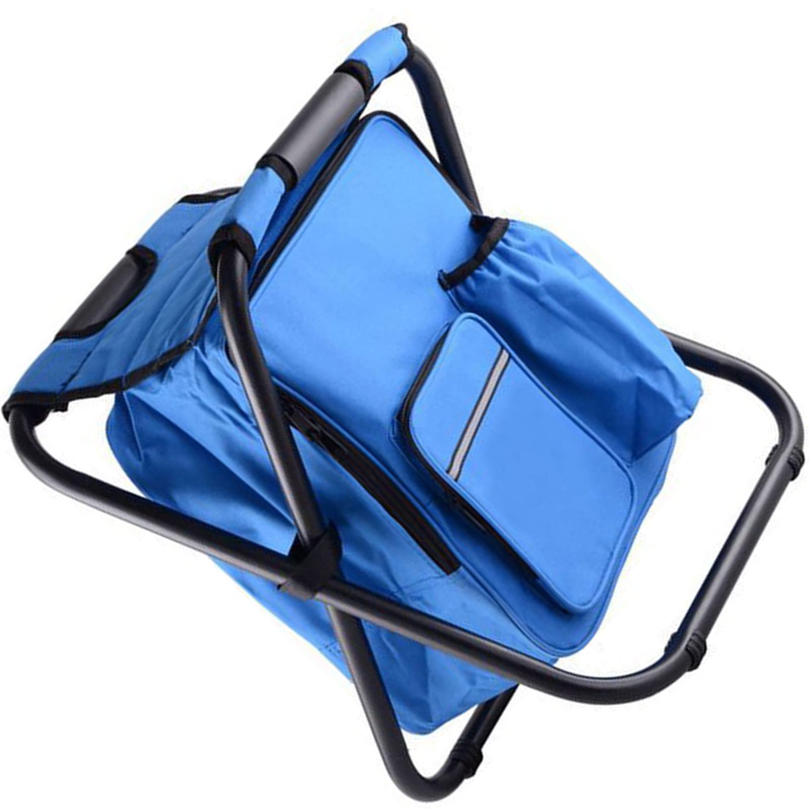 RiToEasysports Sedia con Borsa Termica Integrata, Sgabello da Campeggio Pieghevole, Leggero e Capiente, con Design Multi-tasca per Viaggi, Spiaggia, Escursioni, Picnic e pesca. (BLUE)