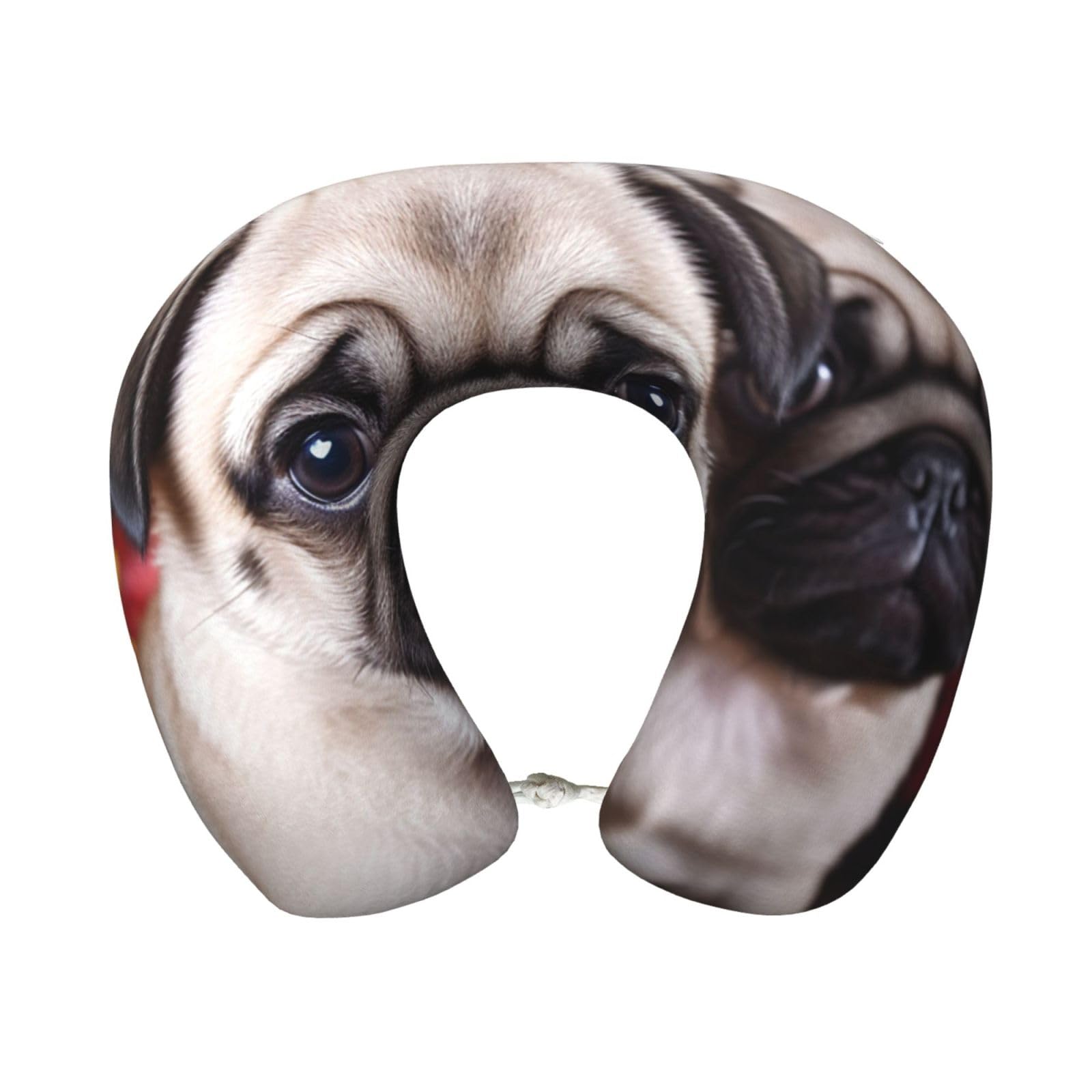 peiyeety Puppys Pug Travel Pillow Memory Foam - Comfortable U Shape Neck Pillows for Sleeping, Neck and Head Support Portable Airplane Pillow Adjustable Flight Pillow, Washable Cover