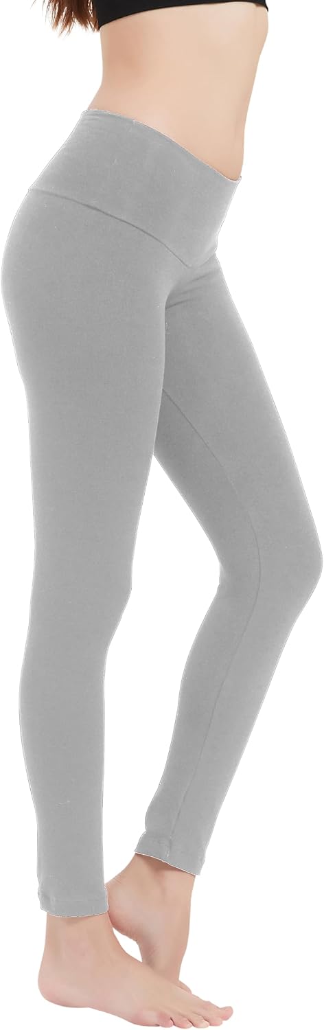 Women's Low-Rise Cotton Spandex Yoga Leggings | Full Length Athletic Pants (32"-36" Inseam) | S-5X
