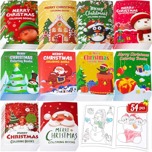 90shine 54Pcs Christmas Coloring Books for Kids Bulk: Xmas Stockings Goodie Bags Stuffers Winter Party Favors Gifts Holiday Class Activity Supplies