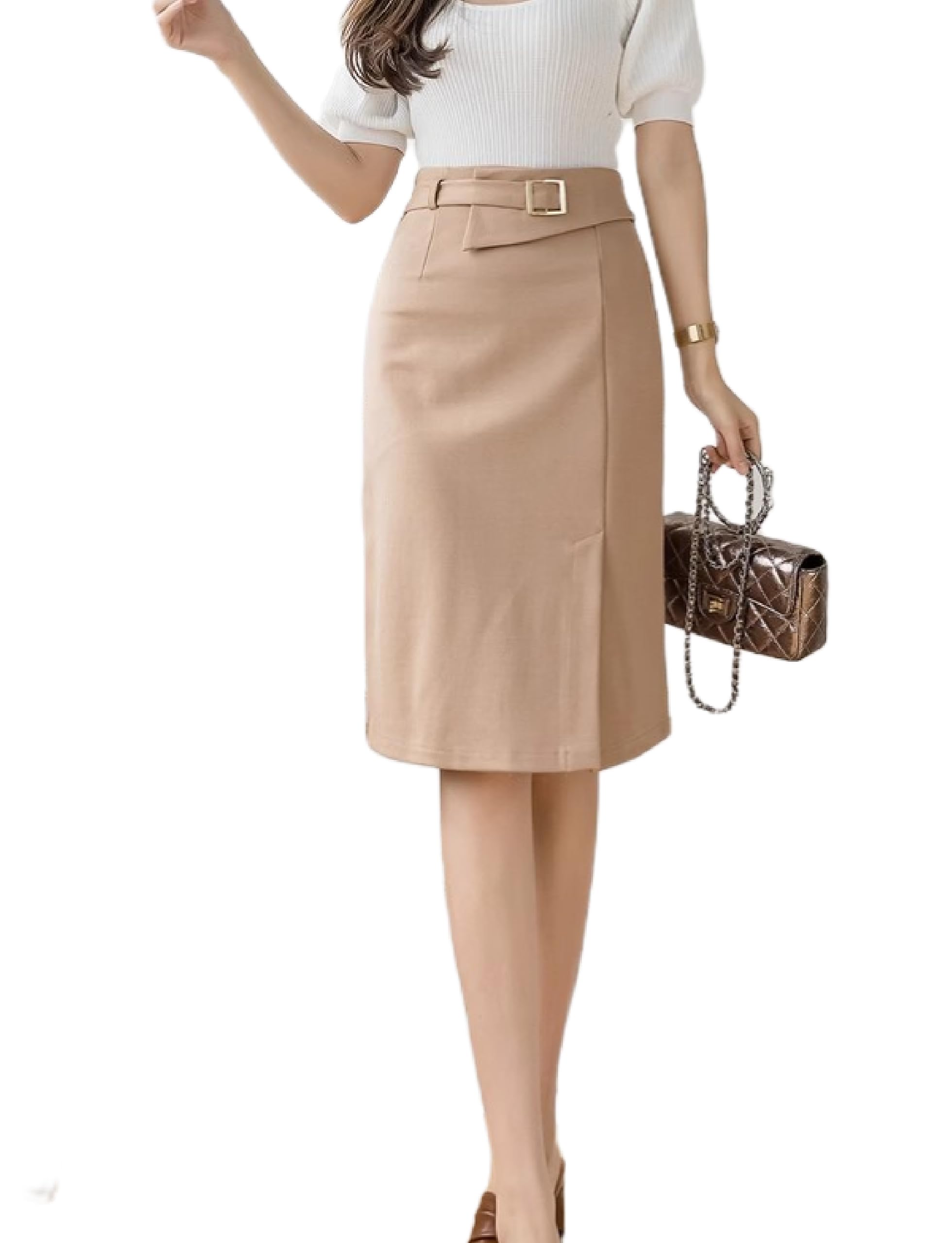 Kisidoowomens Business Work Knee Length Pencil Bodycon Skirts High