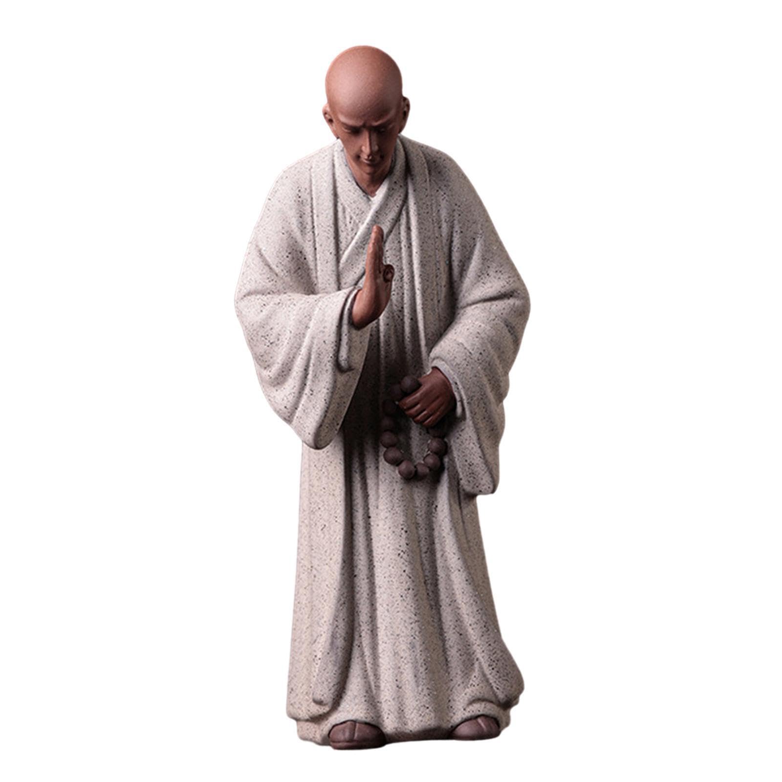 TWISAXC Pottery Clay Buddha Statue Handmade Chinese Monk Figurine Ornament For Housewarming Gift Ceramic Young Monk Figurines Desktop Ornament Dining Room, Style D
