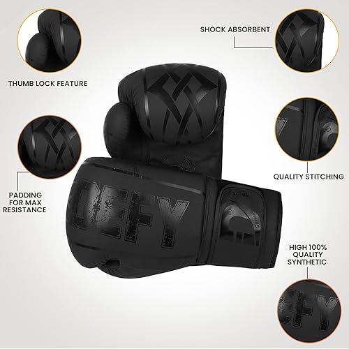 Miniatura 3 de DEFY - Guantes de boxeo para hombres y mujeres, guantes de boxeo de cuero sintético de alta calidad para entrenamiento, perfectos para perforar