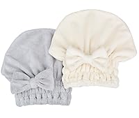 Vista 10 de Toallas de microfibra para secar el cabello con gorro de ducha con nudo de lazo, turbante para el cabello, gorro de baño para cabello rizado, corto