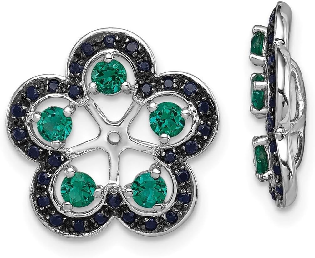 925 Sterling Silver Created Emerald and Black Sapphire Earrings Jacket 16x15mm Wide Earring Jacket for Women