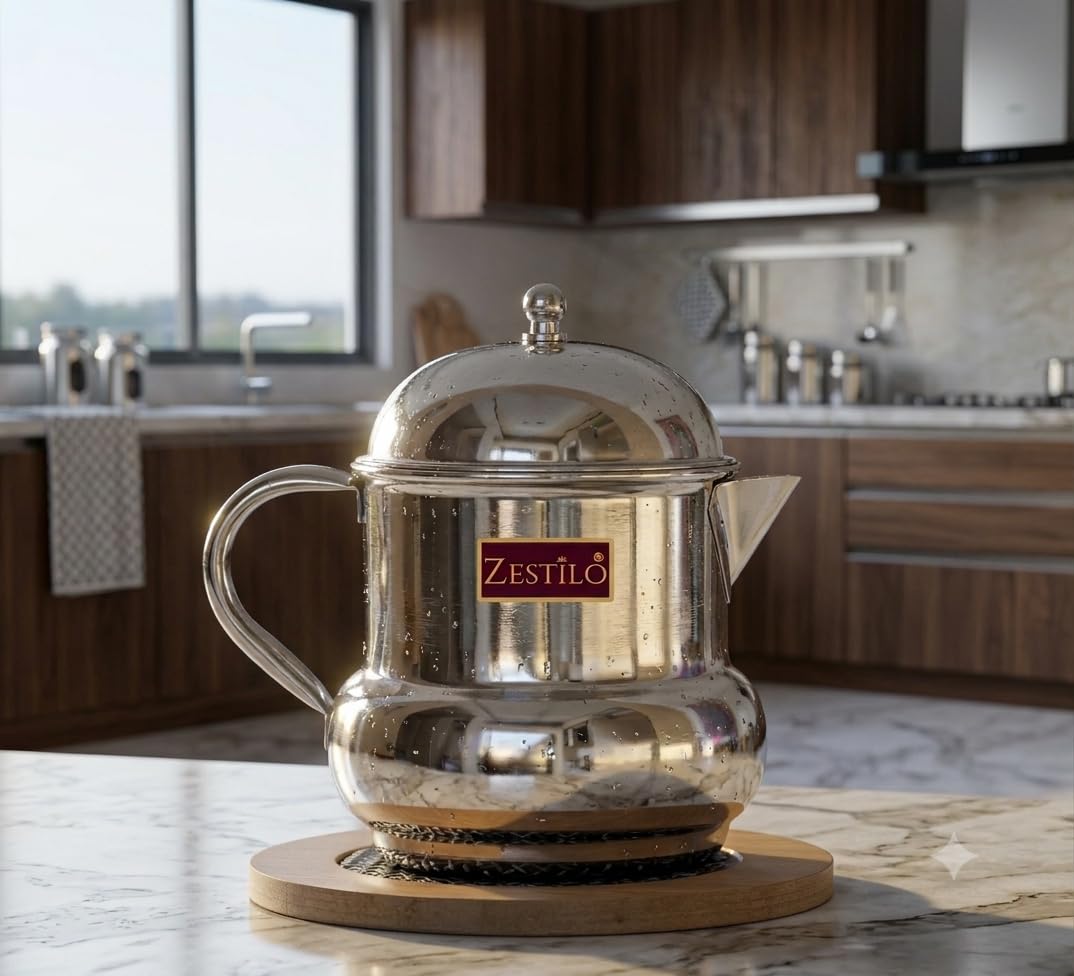 ZESTILO Oil Dispenser - 600 Ml Capacity, Steel Container With Dome, Silver-image-33