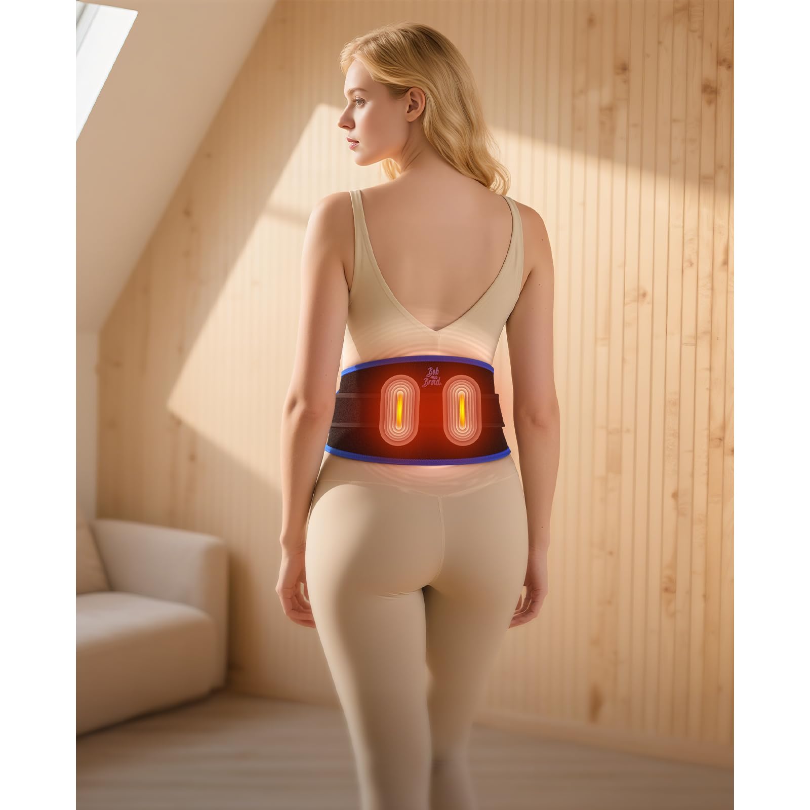 BOB AND BRAD Faja Lumbar Térmica con Luz Roja e Infrarrojos, Calor y Vibración, Cinturón de Masaje Eléctrico Inalámbrico, Batería Recargable, Ideal para Aliviar Molestias de Espalda