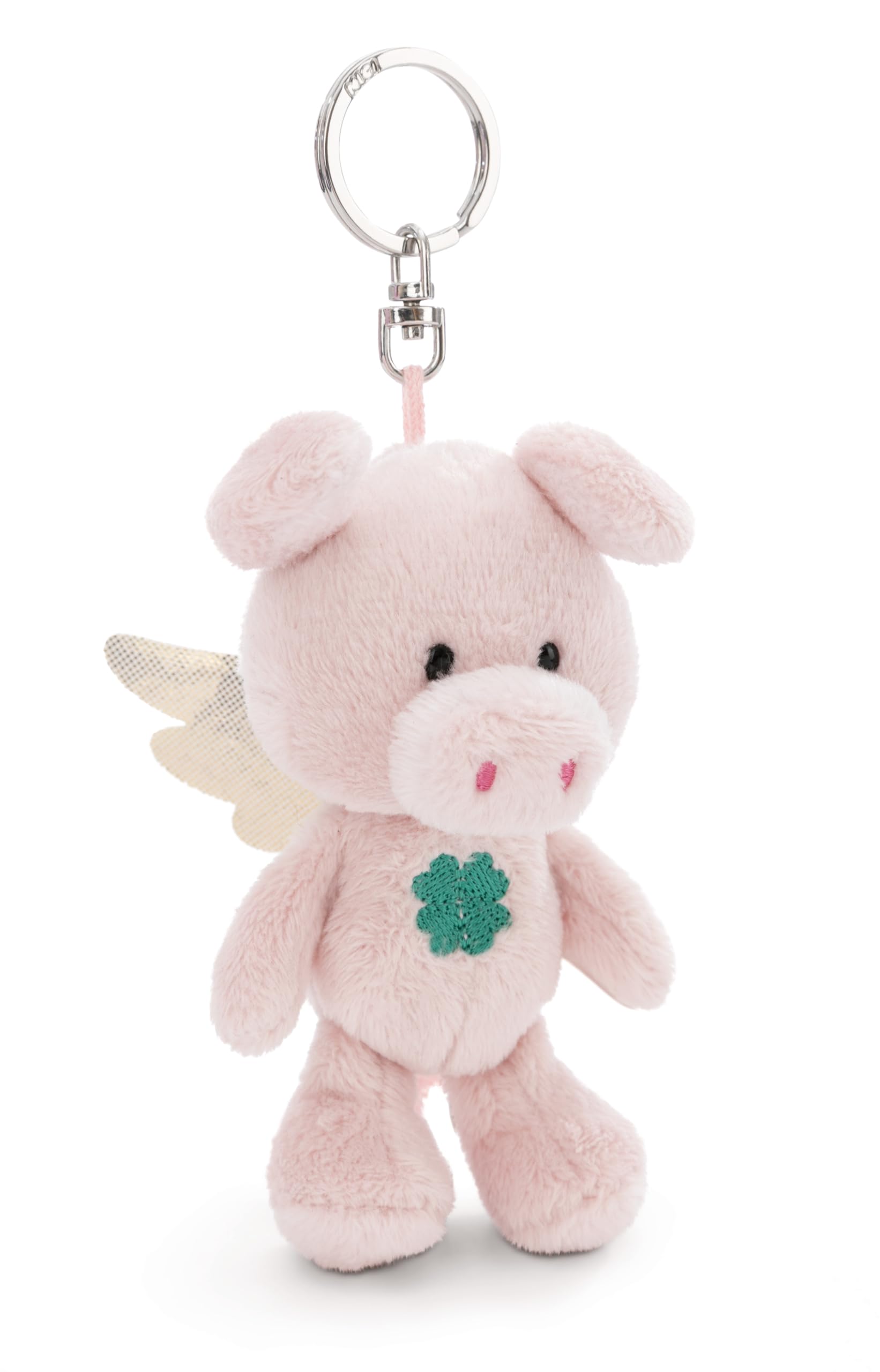 NICI Schlüsselanhänger Dein Schutzengel Schwein – Pink Plüsch-Kuscheltier mit Kleeblatt, 10 cm
