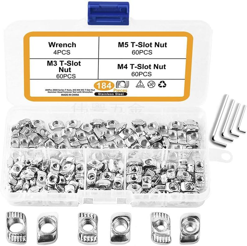 Generic 180pcs 20-m3 m4 m5 T Nut Set Hammer Head T Nut Kit Connector Nickel Plated For 20 Series Aluminium Profile Accessories