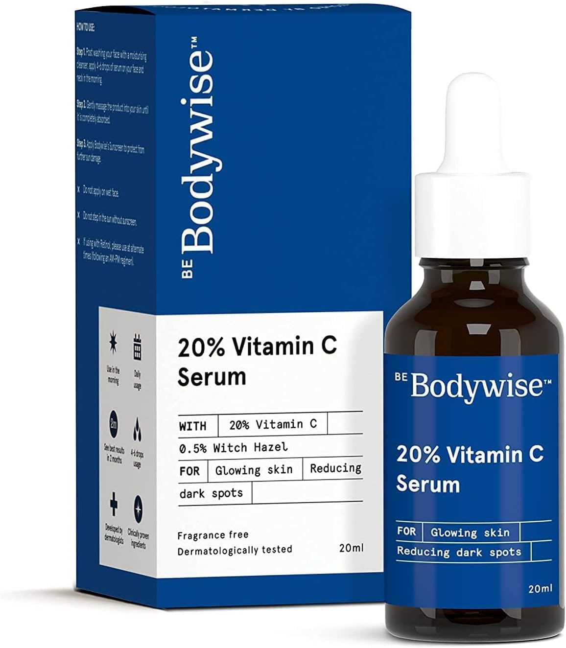 QURA Serum 20% witaminy C dla jasnej i świecącej skóry, stabilne i skuteczne serum odmładzające skórę