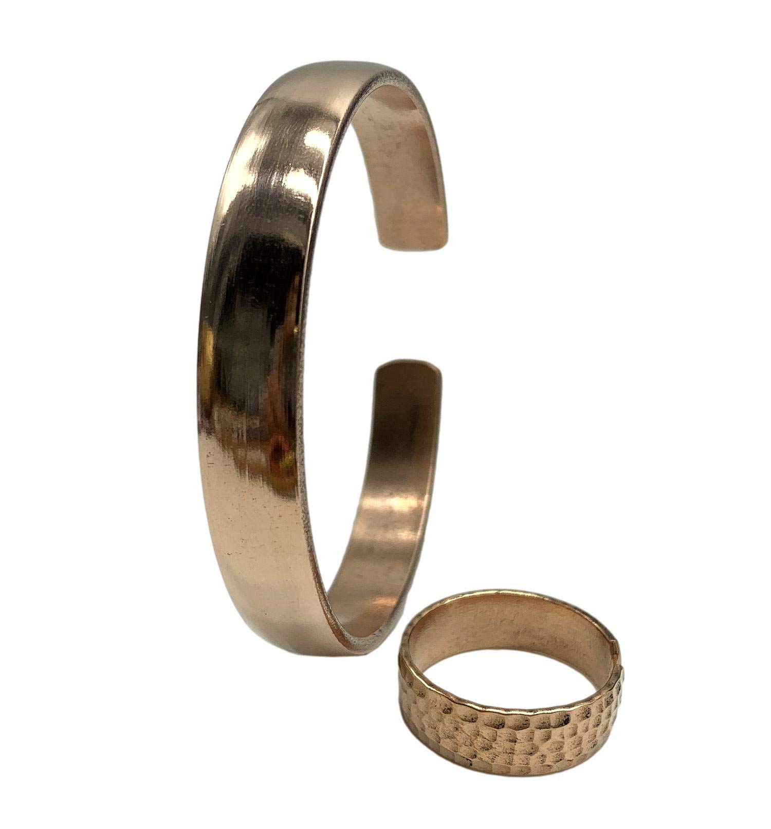 Original Medium Gauge Easy to Adjust 100% Pure Copper Tibetan Healing Bracelet and Thumb Ring Set. Unisex (Plain)