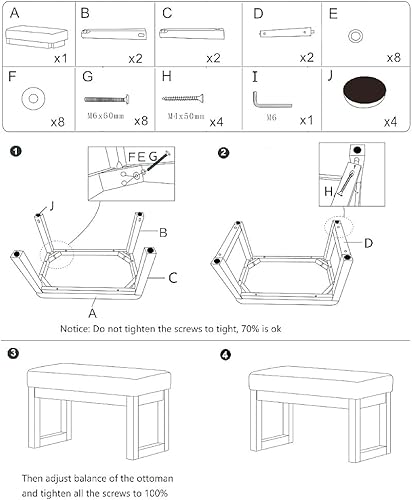 Miniatura 7 de CangLong Banco otomano de 27 pulgadas de ancho, reposapiés rectangular con tela de aspecto de lino y patas de madera para entrada, dormitorio y sala