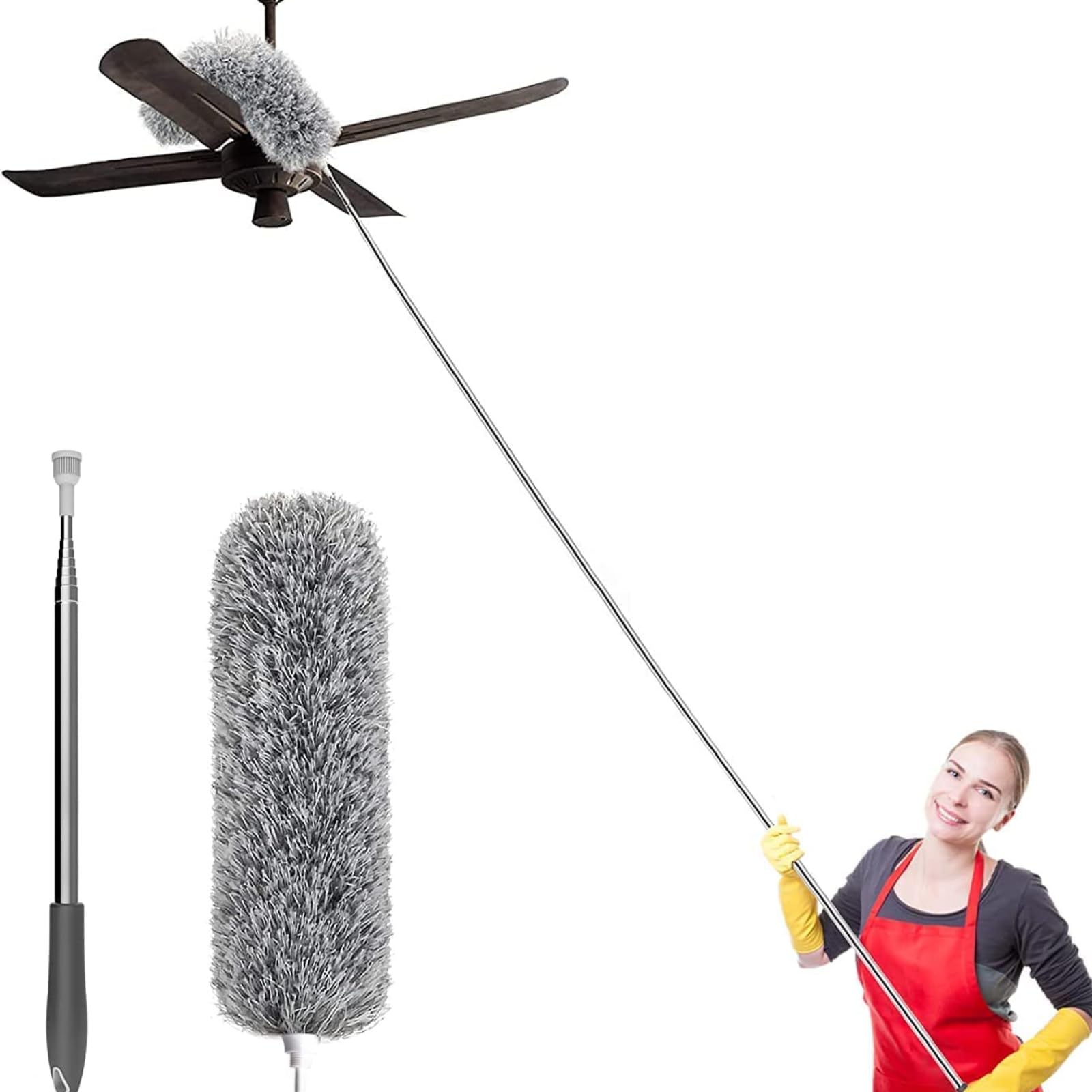 Microfiber Feather Duster Bendable & Extendable Fan Cleaning Duster with 100 inches Expandable Pole Handle Washable Duster for High Ceiling Fans, Window Blinds, Furniture (2 in 1 Fan Dust) (B0CTX8NF7S) Amazon Price History, Amazon Price Tracker