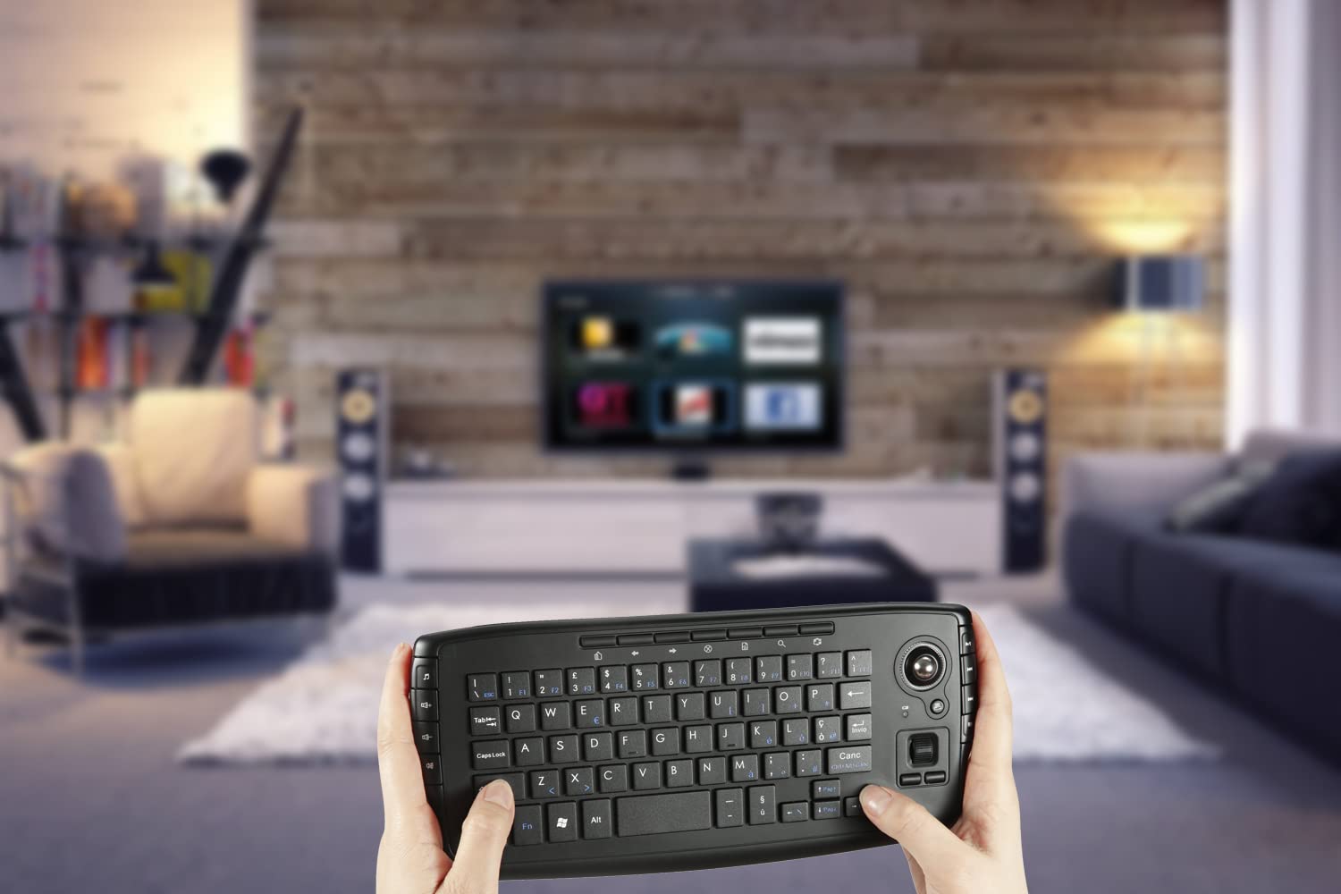 Mini Tastiera Wireless da 2,4 Ghz con Rotella di Scorrimento del Mouse Trackball per PC, Pad, Xbox 360, Ps3, Google Android TV Box, Htpc, Iptv, Telecomando, Struttura X,Layout Italiano ‎QWERTY