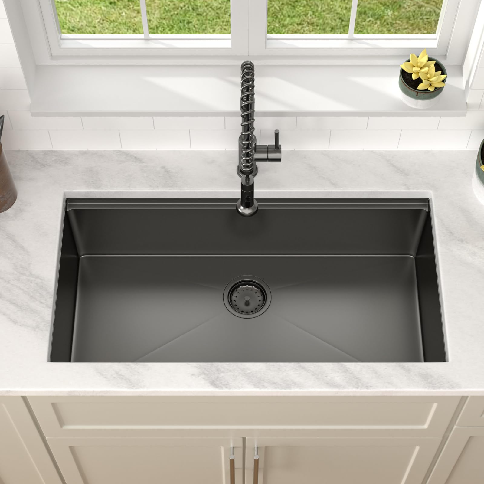 Dcolora 36 in. Black Undermount Kitchen Sink Workstation NANO-PVD