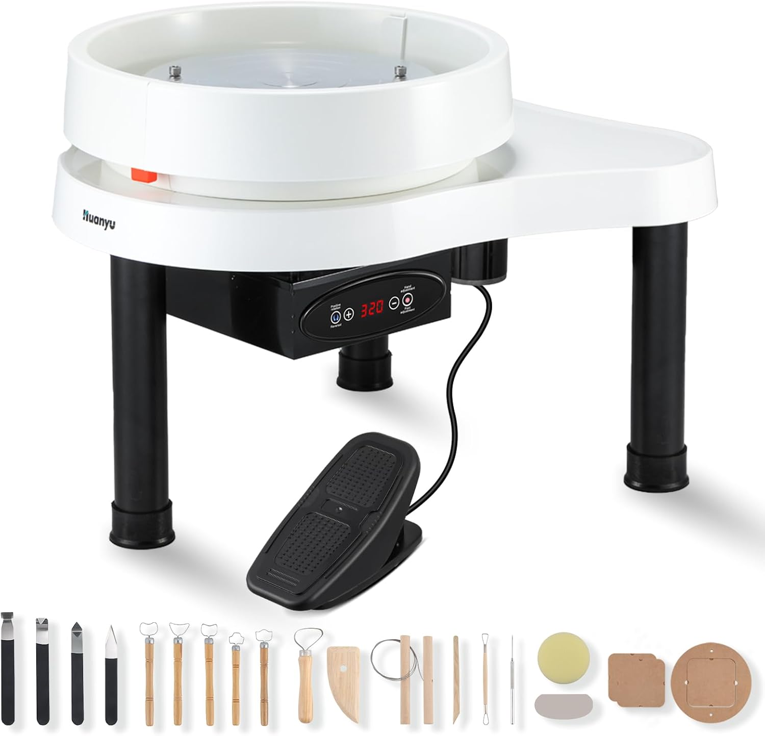Huanyu Pottery Wheel Machine for Adult 12.6" Electric Ceramic Clay Machine 400W with LCD Screen & Foot Pedal Detachable Basin Art DIY Sculpting Tool Kit