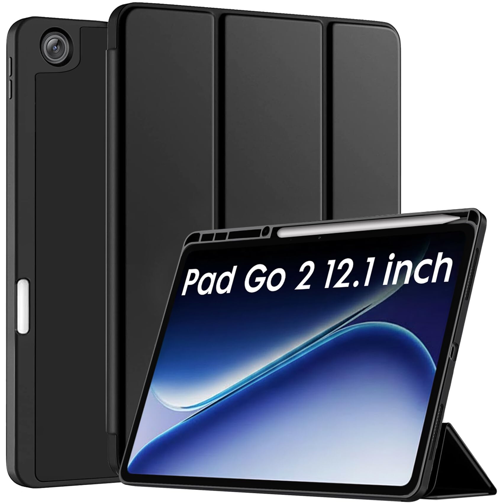 Robustrion Cover for OnePlus Pad Go 2 12.1 inch Cover Case with Pencil Holder, Trifold Cover Case for OnePlus Pad Go 2 Tablet Cover [Auto Sleep Wake Support] - Black