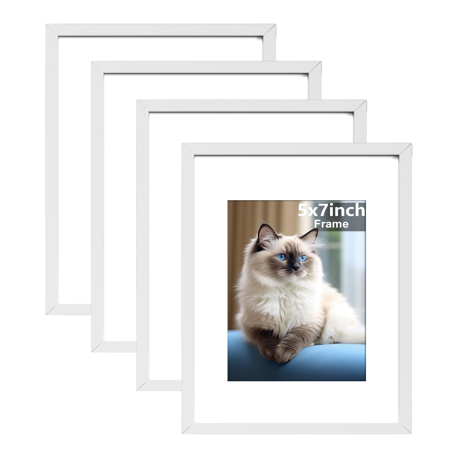 RUN HELIX 5x7 inch Picture Frame Set of 4, 5x7 inch Frame, White Picture Frames 17.8x12.7cm, 5x7 photo Frames,Plexiglass,5x7 Poster Frame With Stand Table Top or Wall Hanging