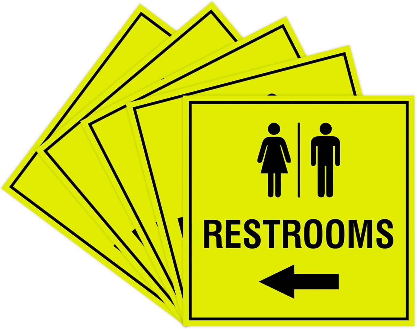 Signs ByLITA Square Restrooms left arrow Sign with Adhesive Tape (Yellow/Black) - Large (5 Pack)
