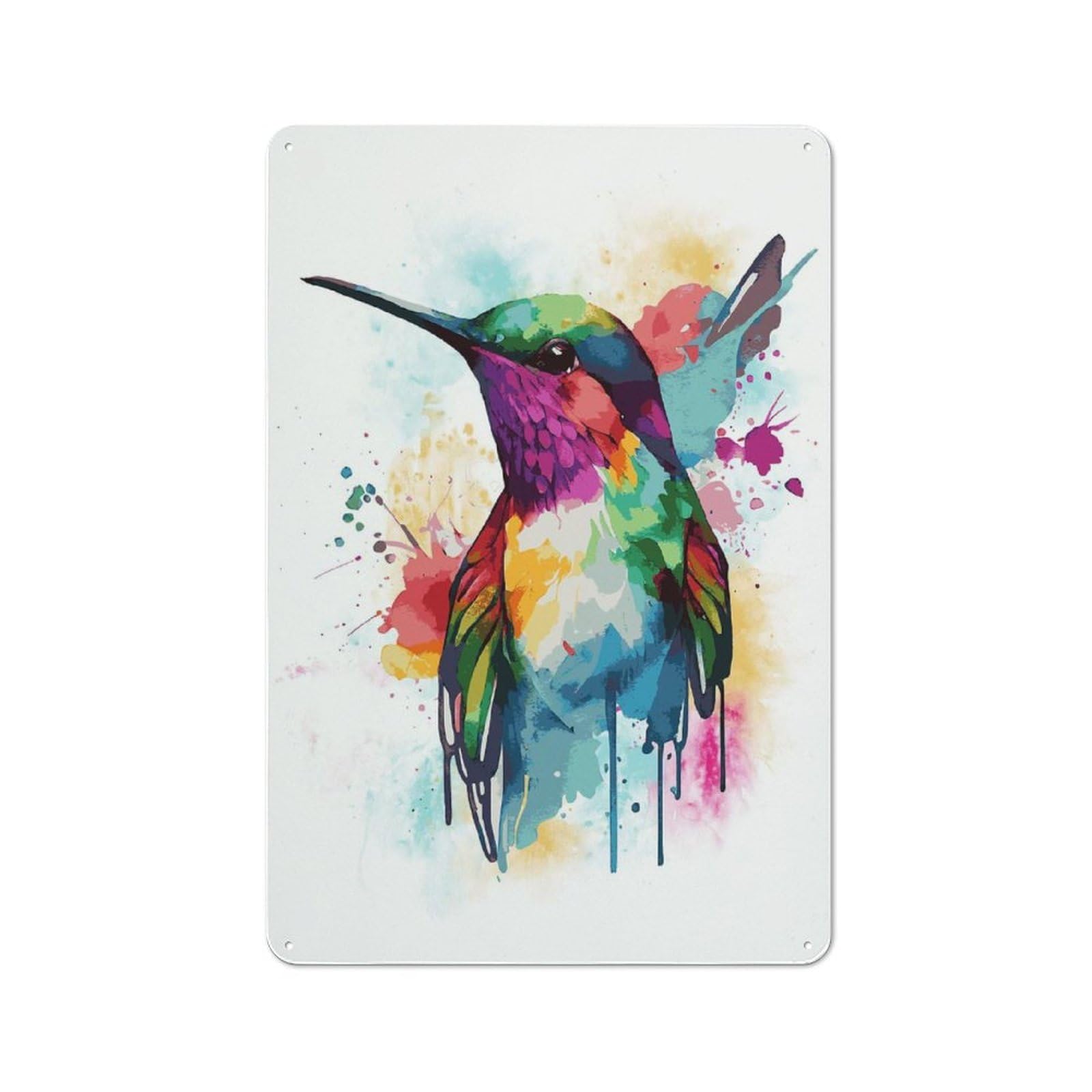Junmoney Style-2 Classic Metal Plaque 30X20cm Featuring Watercolor Hummingbird Art, Bistro Wall Plaque For Kitchen, Cafe, Pantry Or Dining Room