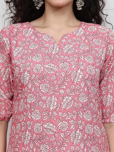 Image of Pinkmint Women Short Kurti | Cotton Blend Printed Tunic Top | Trendy Casual Top | Casual & Office Wear Ethnic Top for Jeans