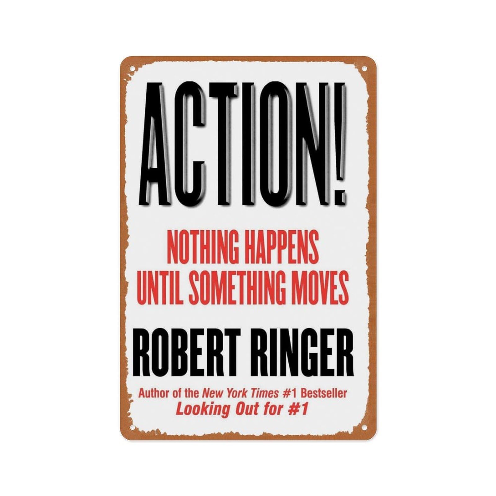 peiyeety Action! Nothing Happens Until Something Moves Metal Sign Vintage Decorative Man Hole Tin Sign, for Gym Pool Bar Bathroom Courtyard Garage Wall Plaque Decor 8x12 Inch