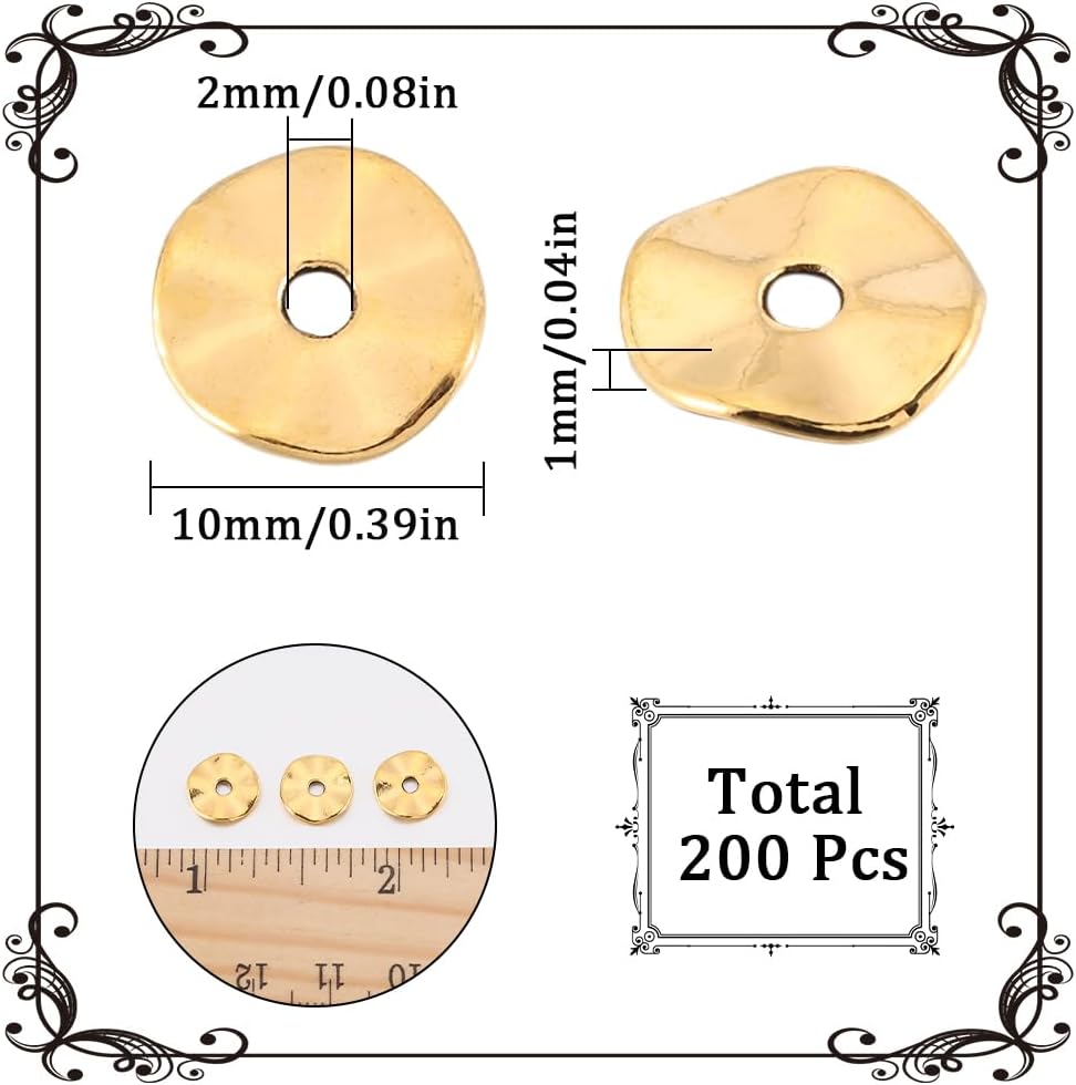 SUNNYCLUE 1 Box 200Pcs Wavy Disc Spacer Beads Flat Round Gold Spacers Bead Tibetan Style Alloy Gold Metal Flat Disc Spacer Bead for Jewelry Making Beads Assortments DIY Crafting Necklace Bracelets - Image 2