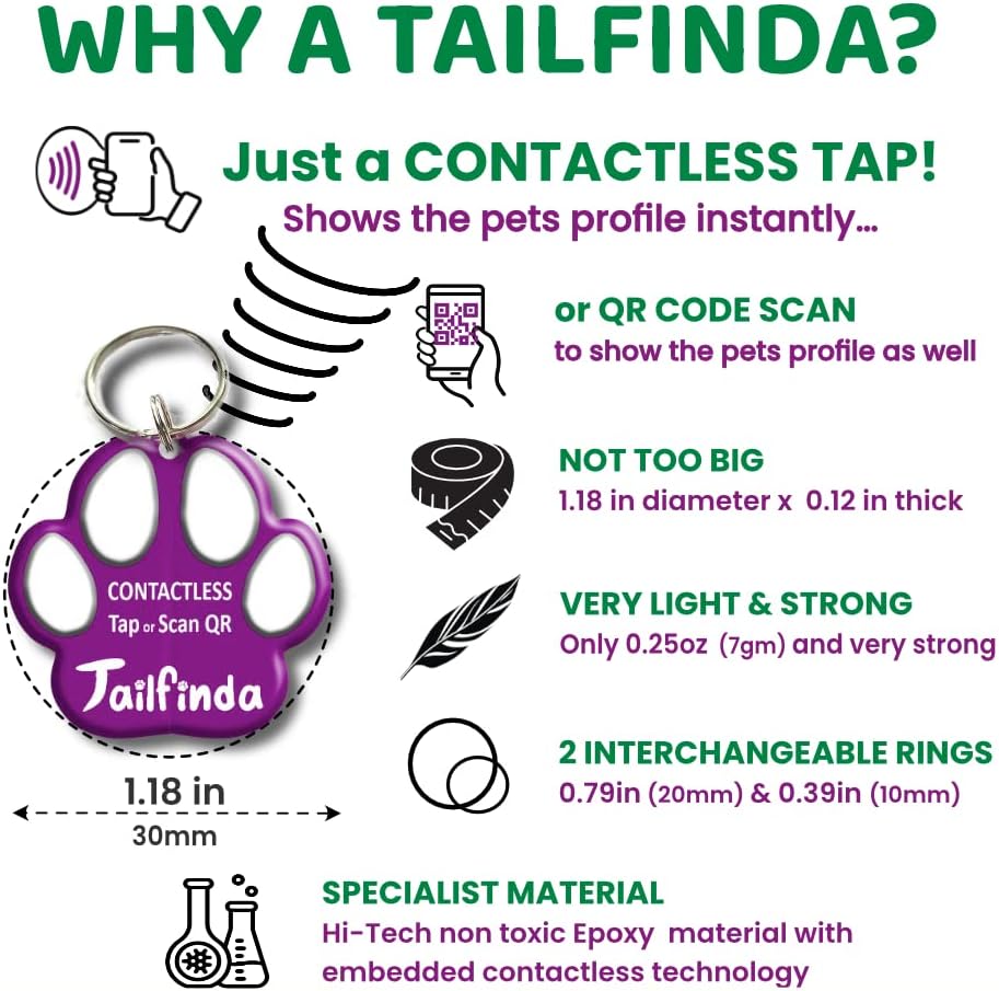 Miniatura 2 de Placa de identificación para gatos o perros sin contacto, etiquetas ligeras de identificación para perros y mascotas, escanea el código QR o