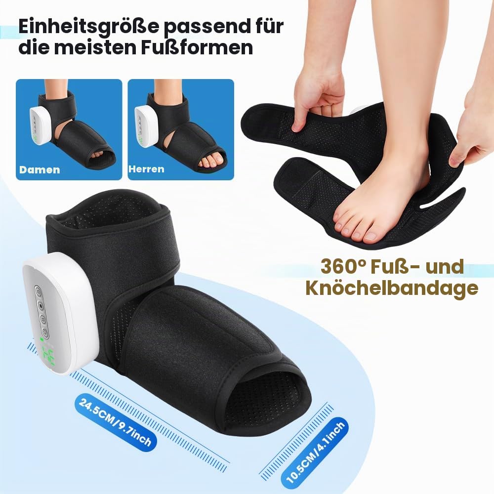 Elektrisch Fußmassagegerät Luftkompression, Kabelloses Fussmassagegerät mit 3 Intensitätsstufen, 4 Heizstufen und 4 Airbag-Massagestufen, Timer, 3000mAh Akku