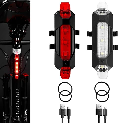 Miniatura 8 de Paquete de 2 luces traseras LED recargables por USB para bicicleta, luz trasera de bicicleta, lámpara de seguridad para la noche, esencial, Azul-2