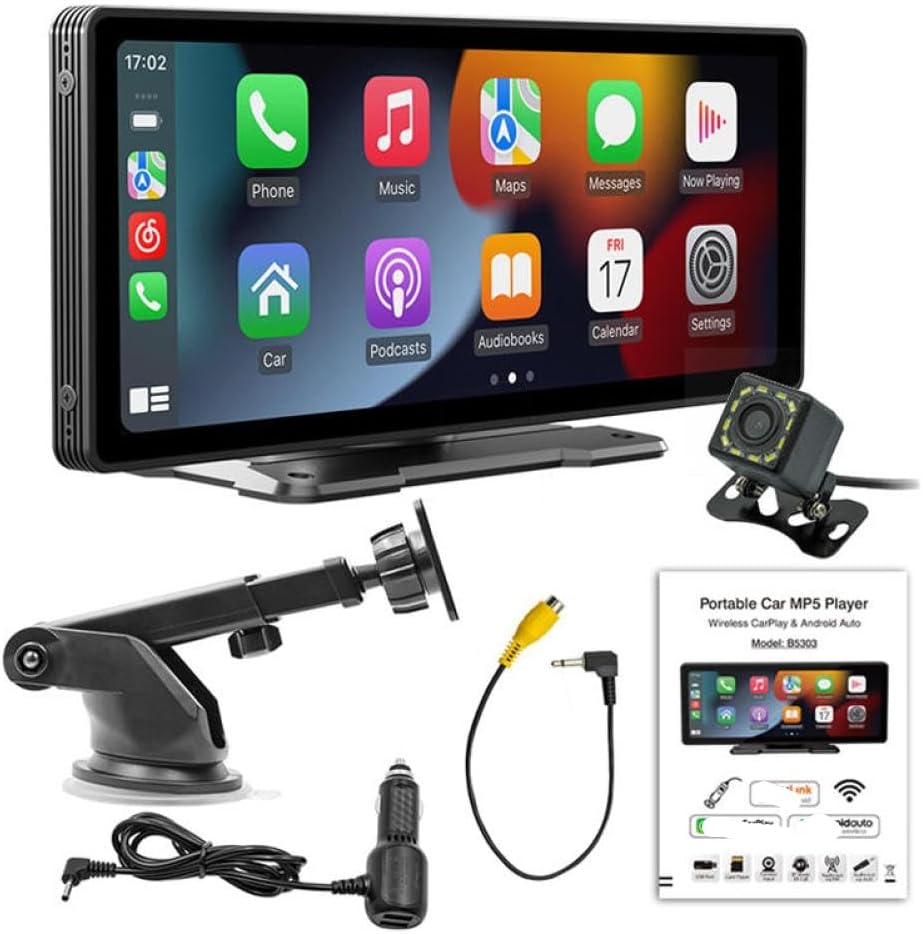 Multimedia Player Screen 10.26inch WiFi Video Carplay Android Auto Mirror Link Parking Rear Camera Compatible with Android Phones(with Rear Camera)