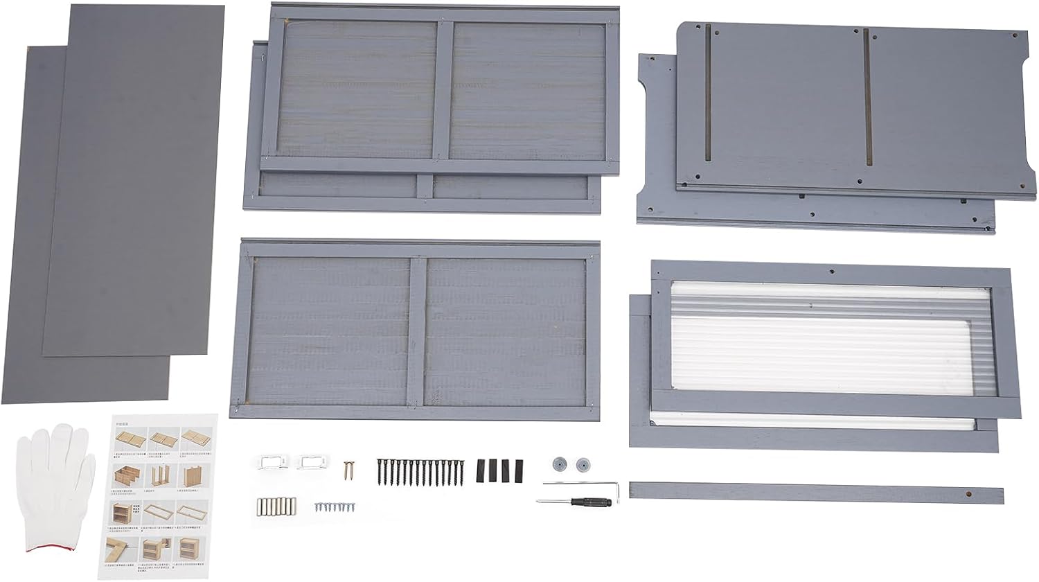 2 Tiers Storage Cabinet with Clear Doors, Kitchen Pantry with Handles Countertop Storage Cabinet with Large Capacity Gray for Home Kitchen Living Room