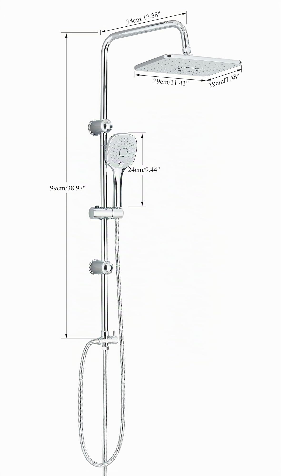 Duschsystem Chrom Höhenverstellbar Regendusche mit Regendusche Duschkopf und Handbrause Dusche Komplett für Badzimmer