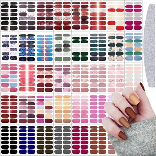 Maitys 560 Pcs Full Wrap Nail Polish Stickers with File, Bright Style
