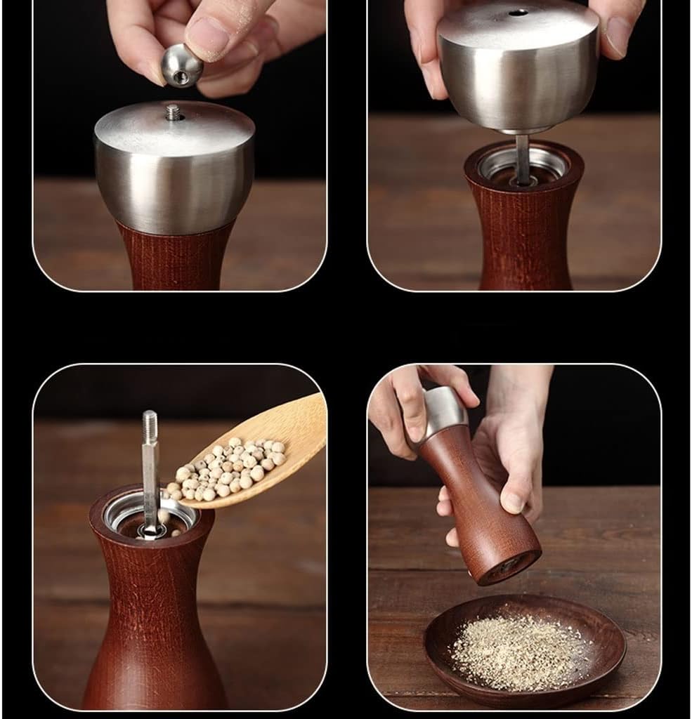 Salt and pepper grinder set, Wooden Salt and Pepper Grinder, Adjustable Manual, Mill with Carbon Steel Core or(Large)