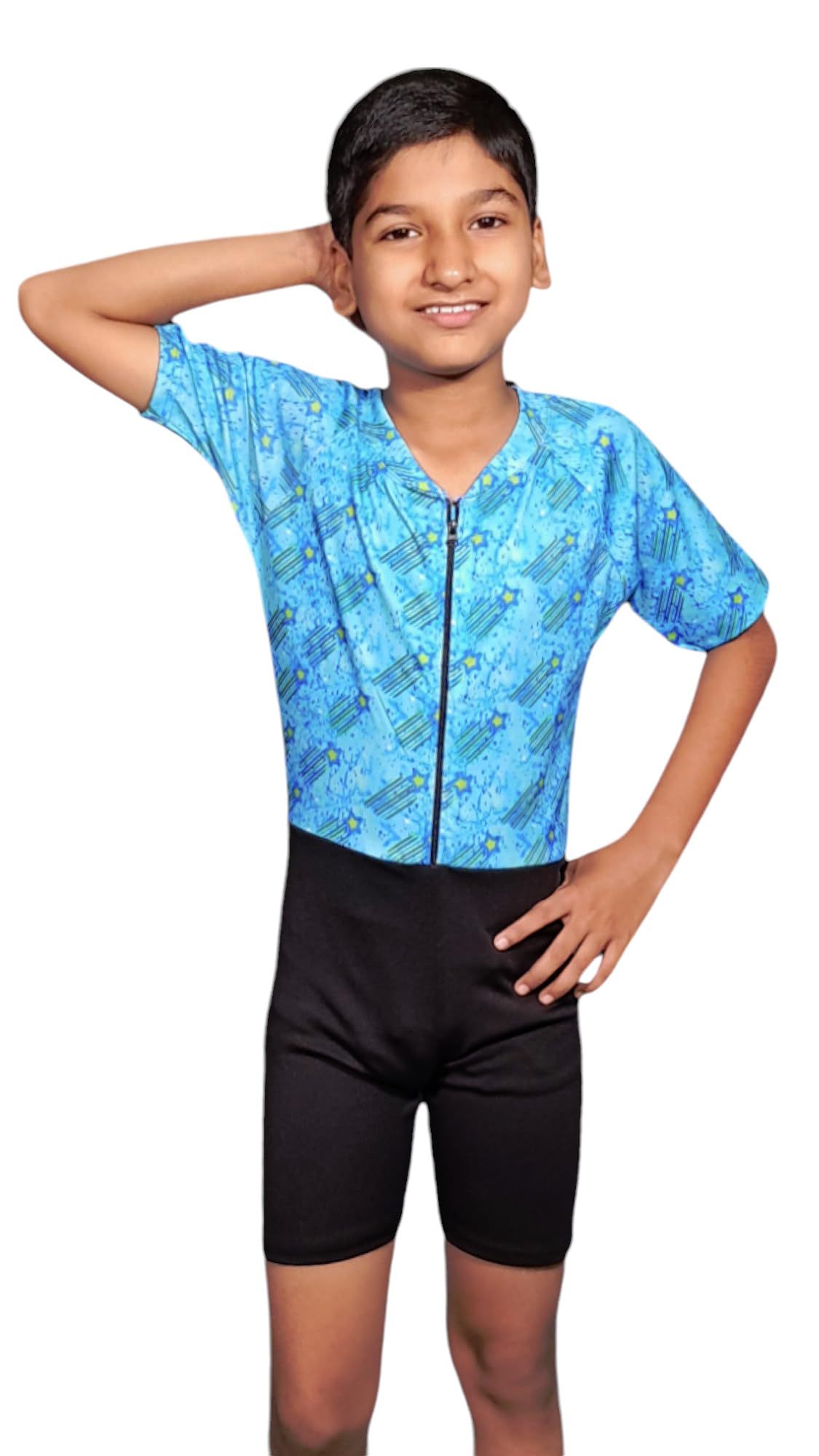 Aqua Holic Swimming Kit with 1 Printed Swimming Half Suit| Costume | with 1 Anti Fog Swimming Goggles, Swimming Cap,1 Nose Clip, 2 Ear Plugs,1 Swimming Ring(Tube) for Boys Multicolour