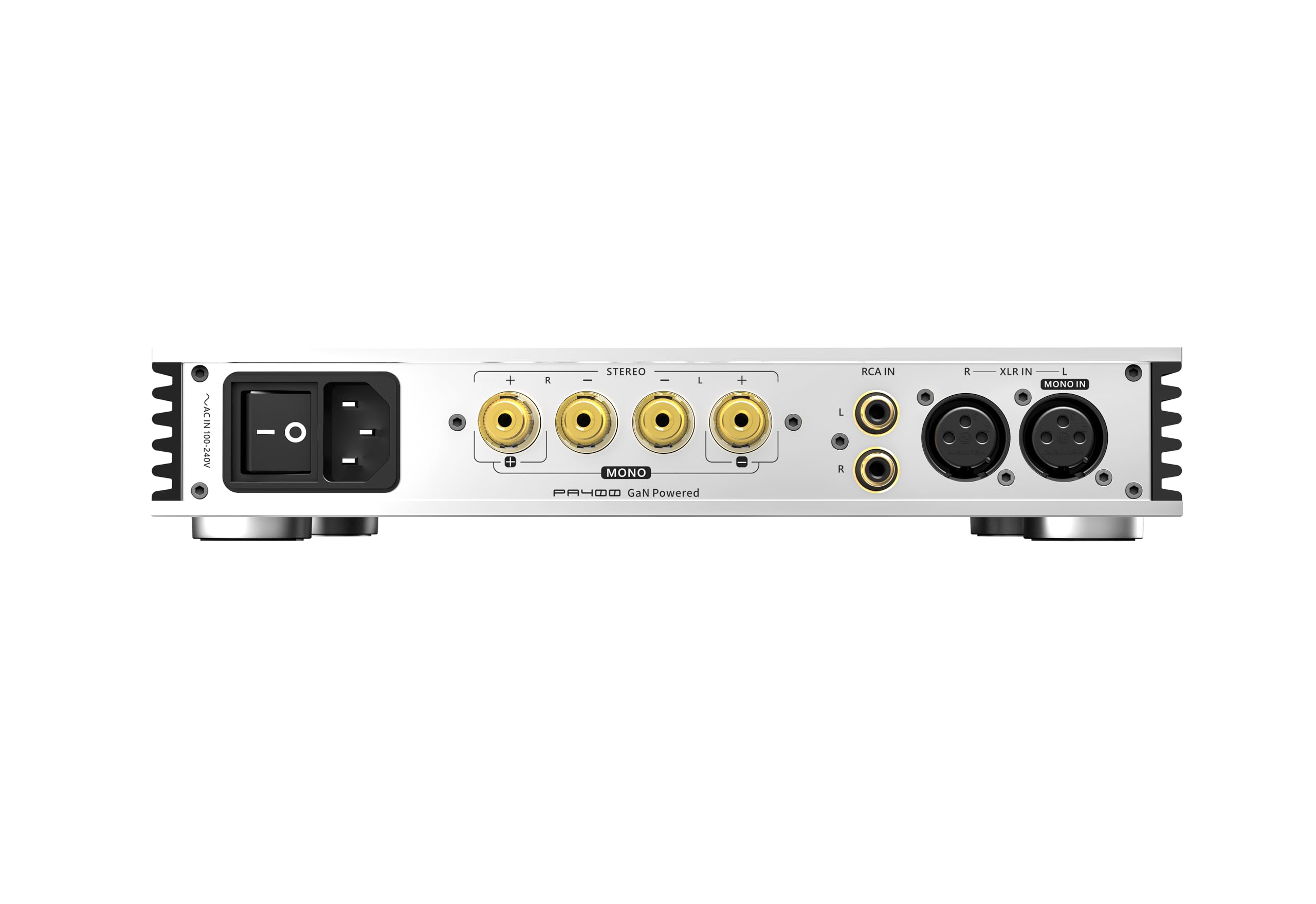 SMSL PA400 GaN - Amplificador de potencia con transistor Infineon GaN y TI PGA2311, modo de puente estéreo/mono, distorsión ultrabaja, apto para cine en casa de alta fidelidad