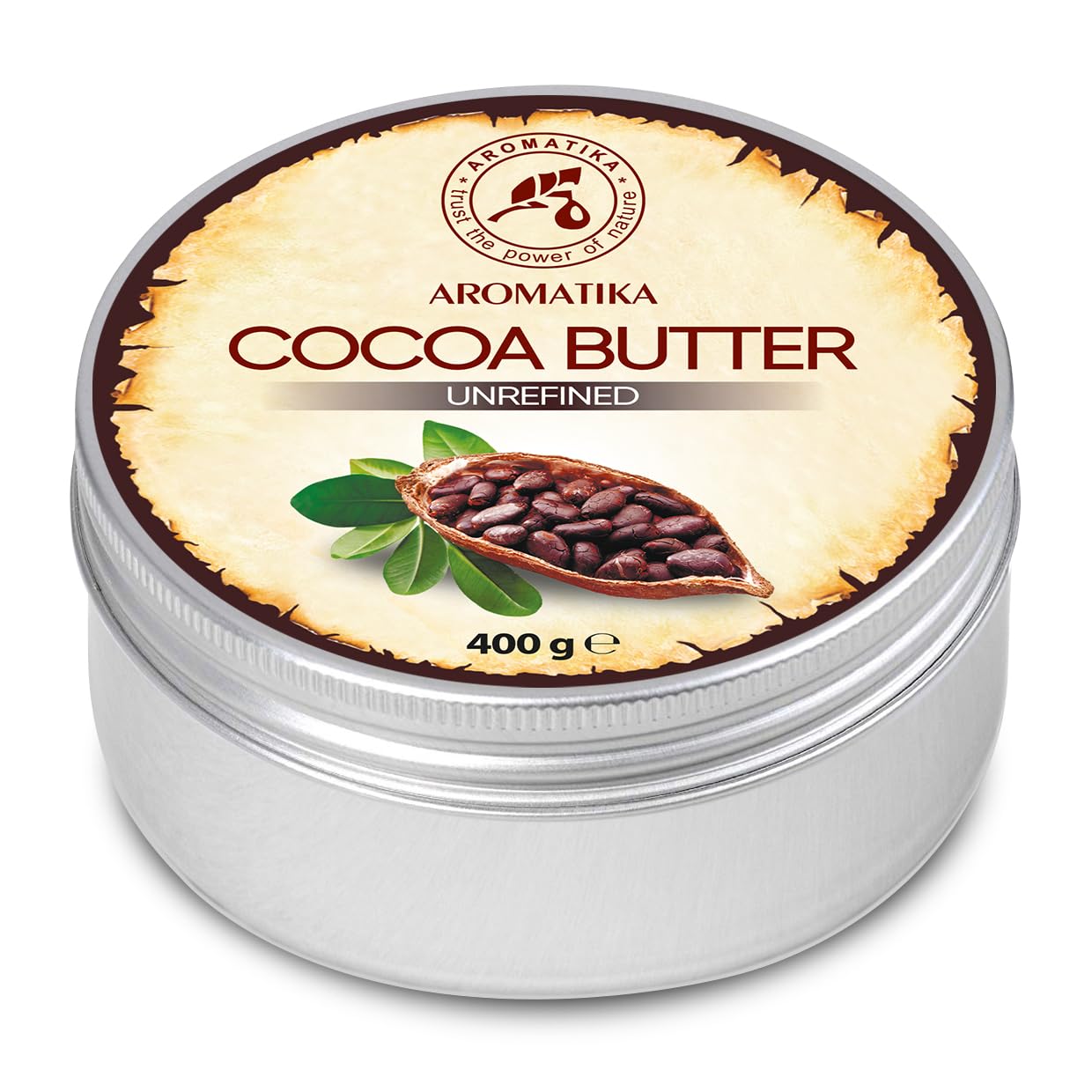 Beurre de Cacao 400g - Non Raffiné - Pur & Naturel - Beurre de Cacao pour Soins de Beauté - Hydratant pour Cheveux - Peau - Lèvres - Visage - Corps - Massage - Bon pour la Beauté