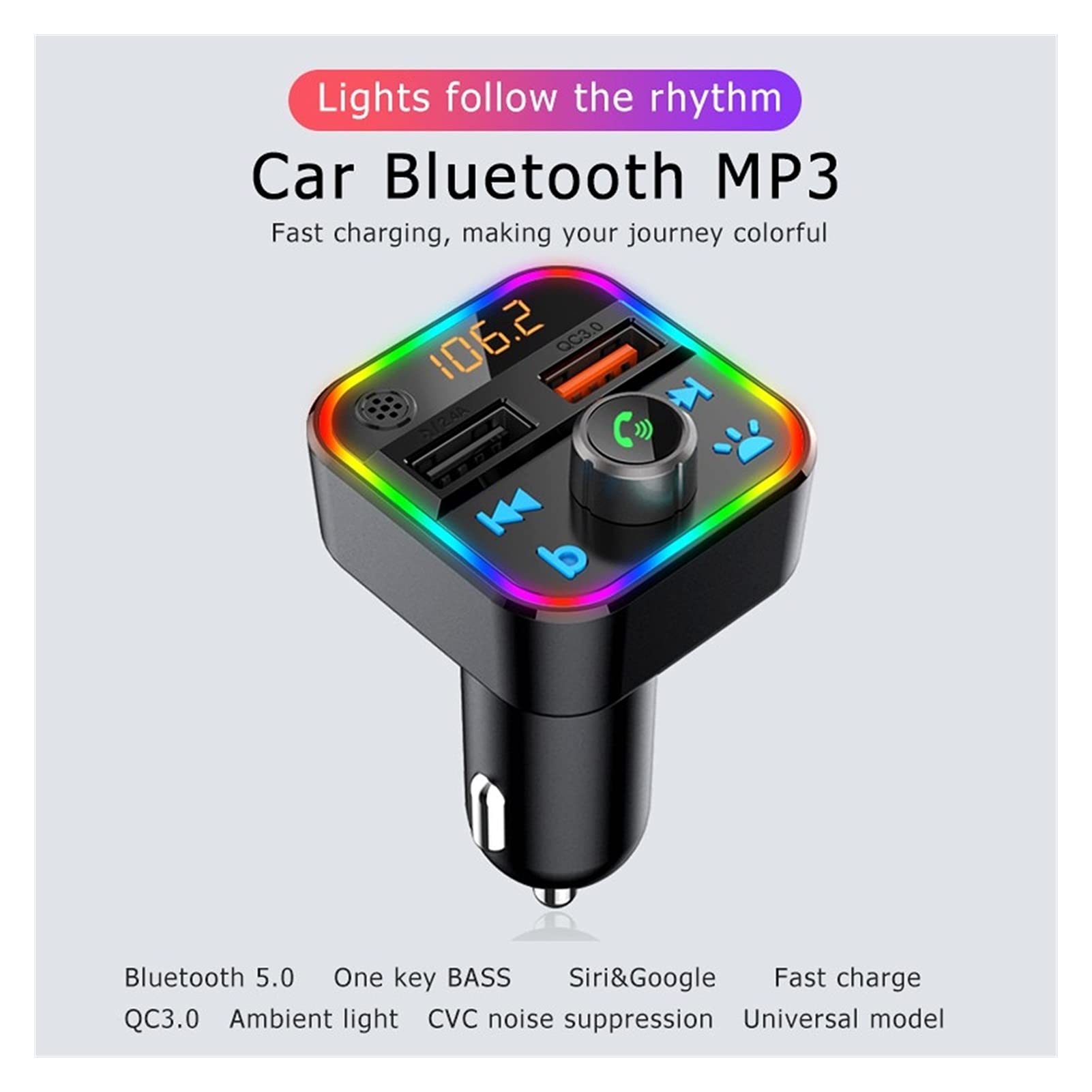 Adattatore Audio Bluetooth. FM. Trasmettitore AUX Modulatore Bluetooth Vivafree Kit Car Audio MP3. Giocatore con 2.4a Quick Chad Dual USB Caricabatteria for Auto