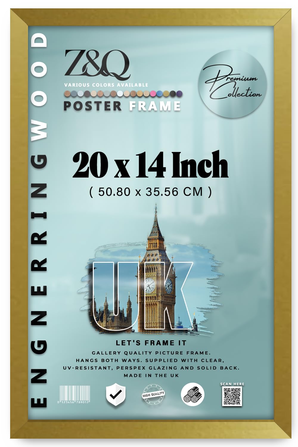 Z&Q Gold - Classic Mdf Wood Finish 20 X 14 Inch Poster/Picture Frame | Sleek & Sturdy (50.80 X 35.56 Cm) Eton Wood Frame For Home Décor And Art [ ]