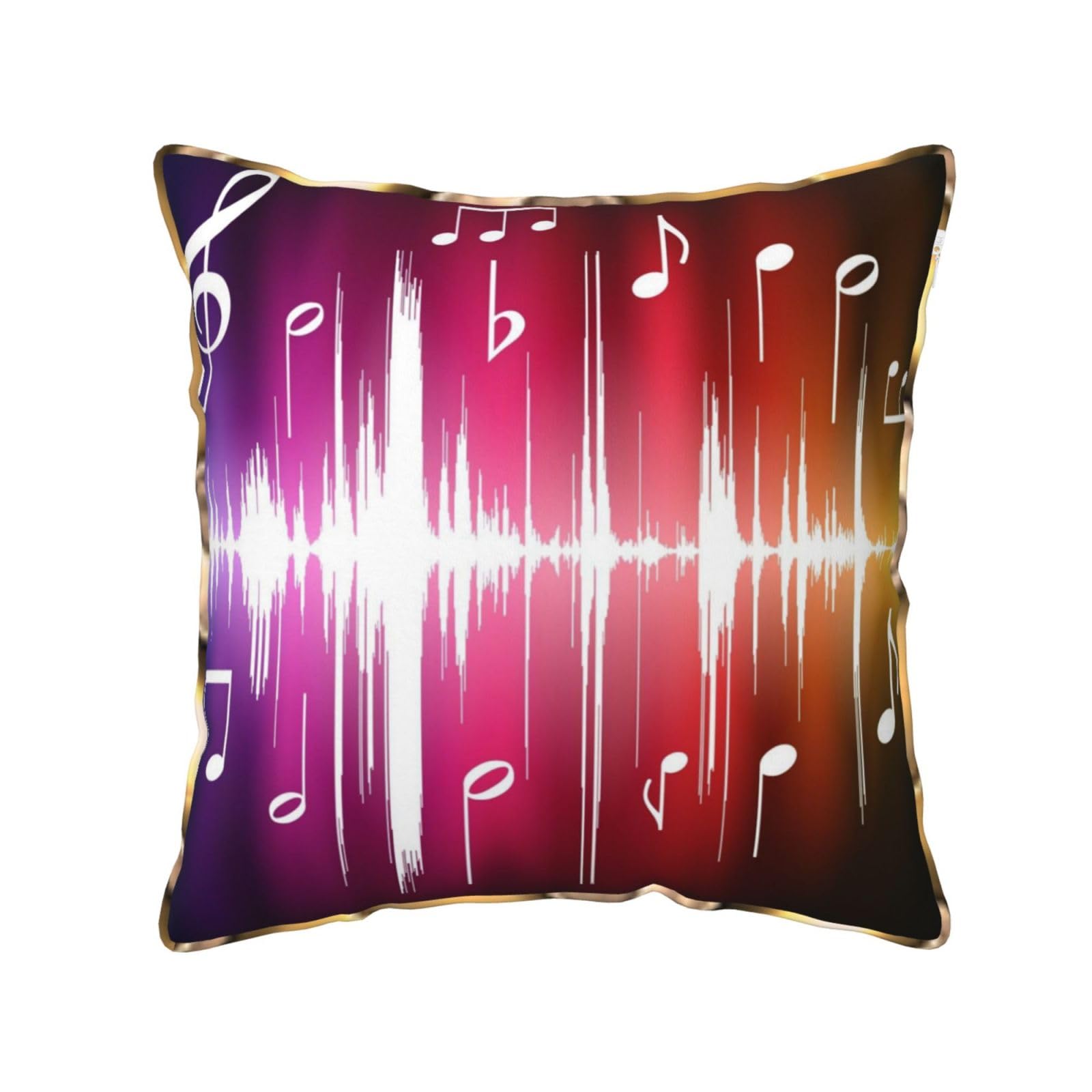AUBKFELD Music Note Printed Velvet Cushion Cover 50x50 CM with Gold Edging Strip, Square Pillowcase Soft Throw Pillow Covers Case Decorative for Living Room Sofa Couch Bed Bench