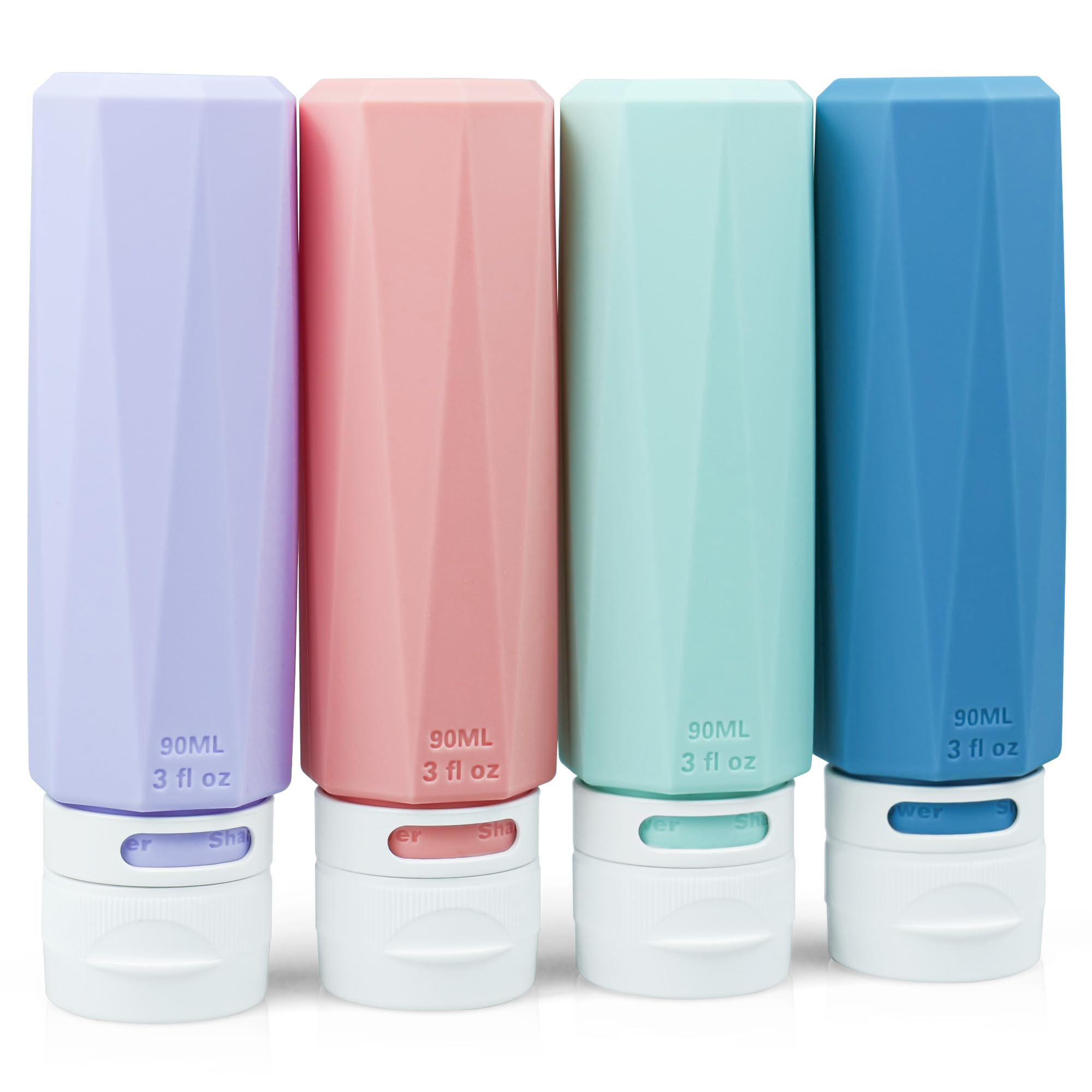 Travel Bottles for Toiletries, 3oz Travel Essentials 4 Pack Silicone Travel Size Toiletries Containers for Women BPA Free Shampoo and Lotion Leak Proof Refillable Airplane TSA Approved Travel Bottles