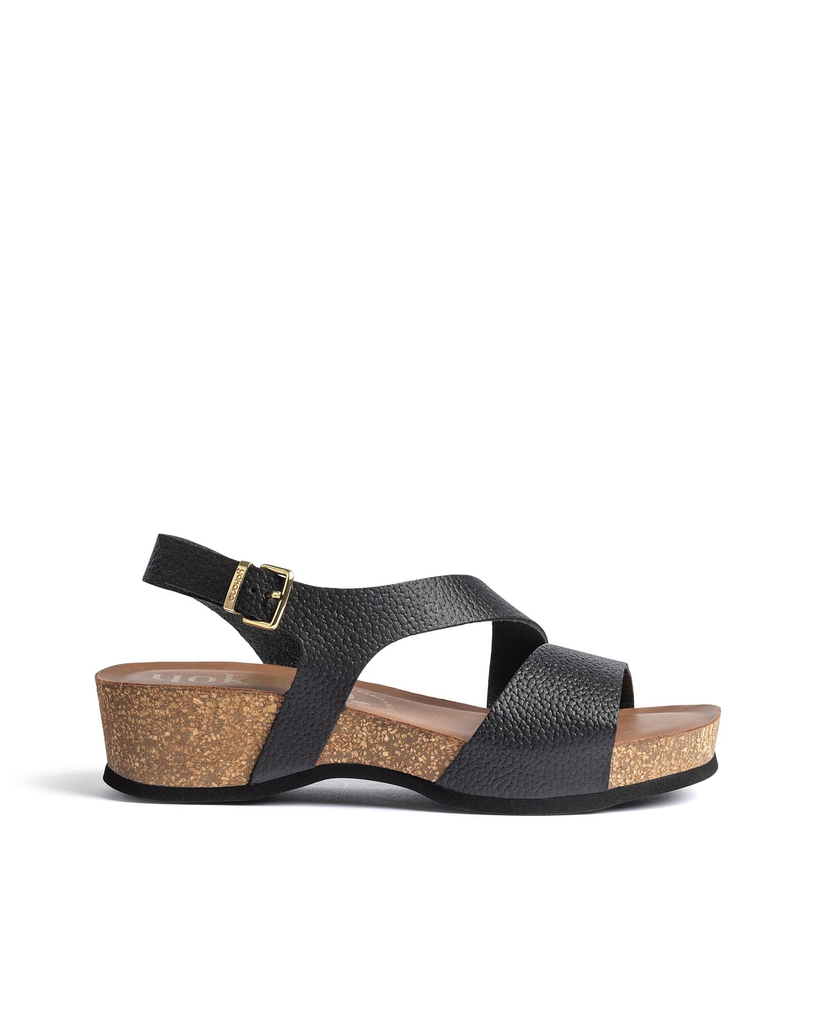 Yokono Sandalia cuña BOGO-​264 Negro | Zapatos Mujer Primavera-​Verano | Piel Vacuna Opak | 4 CM