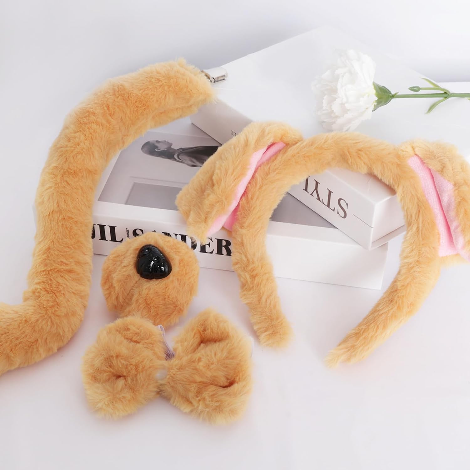 Fumwase Puppy Costume Set Dog Ears Headband Nose Bow Tie Tail Animal Cosplay Party Halloween Costume Accessoies - Image 5