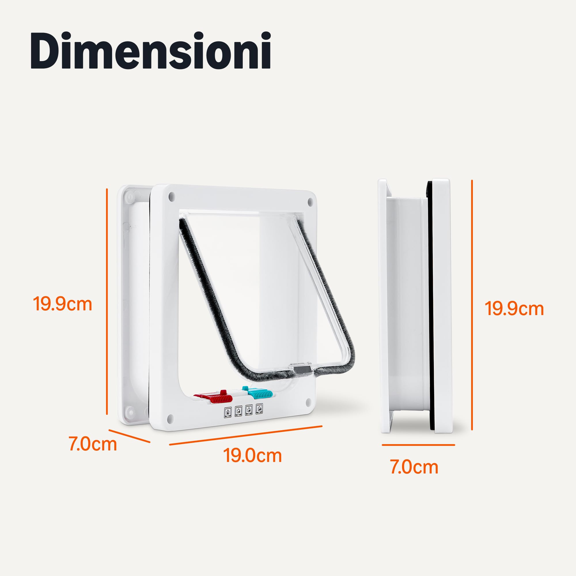 Amazon Basics Verstelbaar Kunststof Honden- en Kattenluik Met 4-wegslot, Klein, 19,1cm x 18,8cm x 5,7cm, Wit