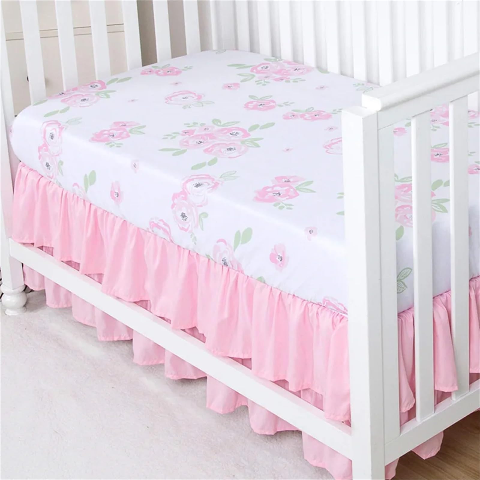 Jupe de lit bébé Jupe de lit Berceau à Volants Doux Double Couche avec Surface - Couvre-lit for Tout-Petits for Filles et garçons(Pink,60x120x36cm)